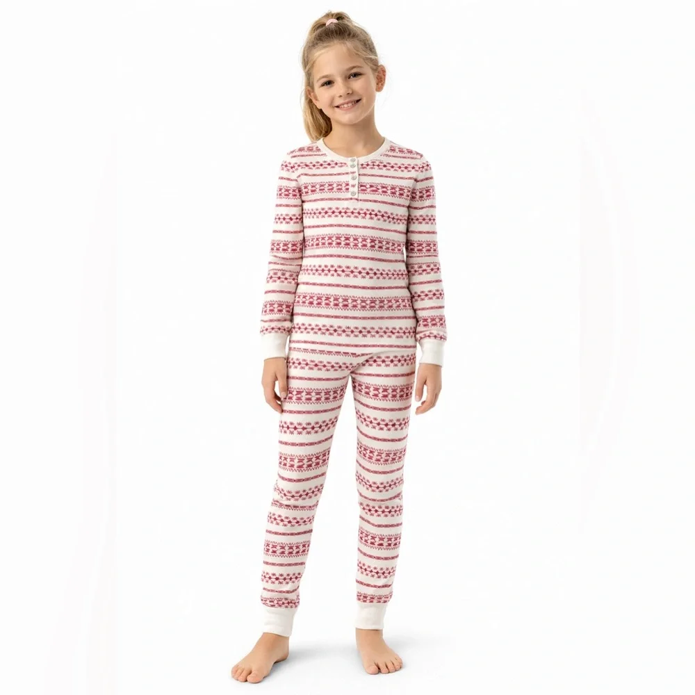 LC Lauren Conrad Girls Red and Cream Fair Isle Henley Pajama Set